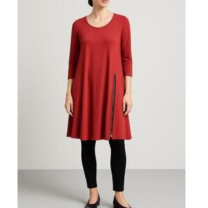 Comfy USA Jersey Shift Swing Dress Red Zipper Hem Accent Size Medium